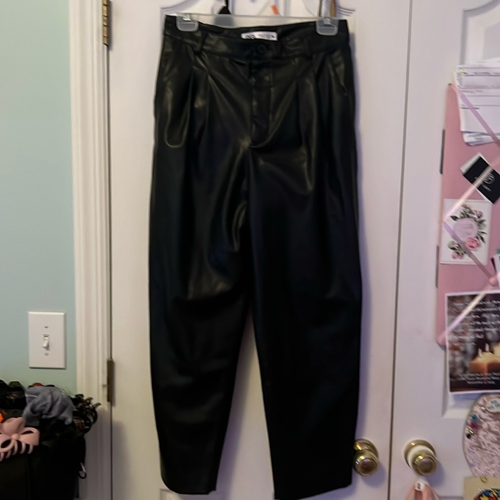 Zara Leather Pleated Button Pants XS